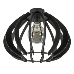 Landelijke plafondlamp hout mat zwart