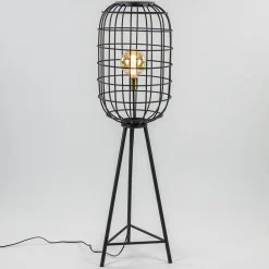 Landelijke vloerlamp Toah mat zwart met brons