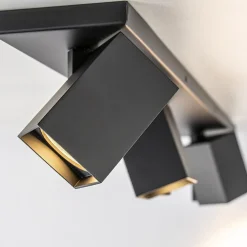 Langwerpige 3L opbouwspot met vierkante spots zwart