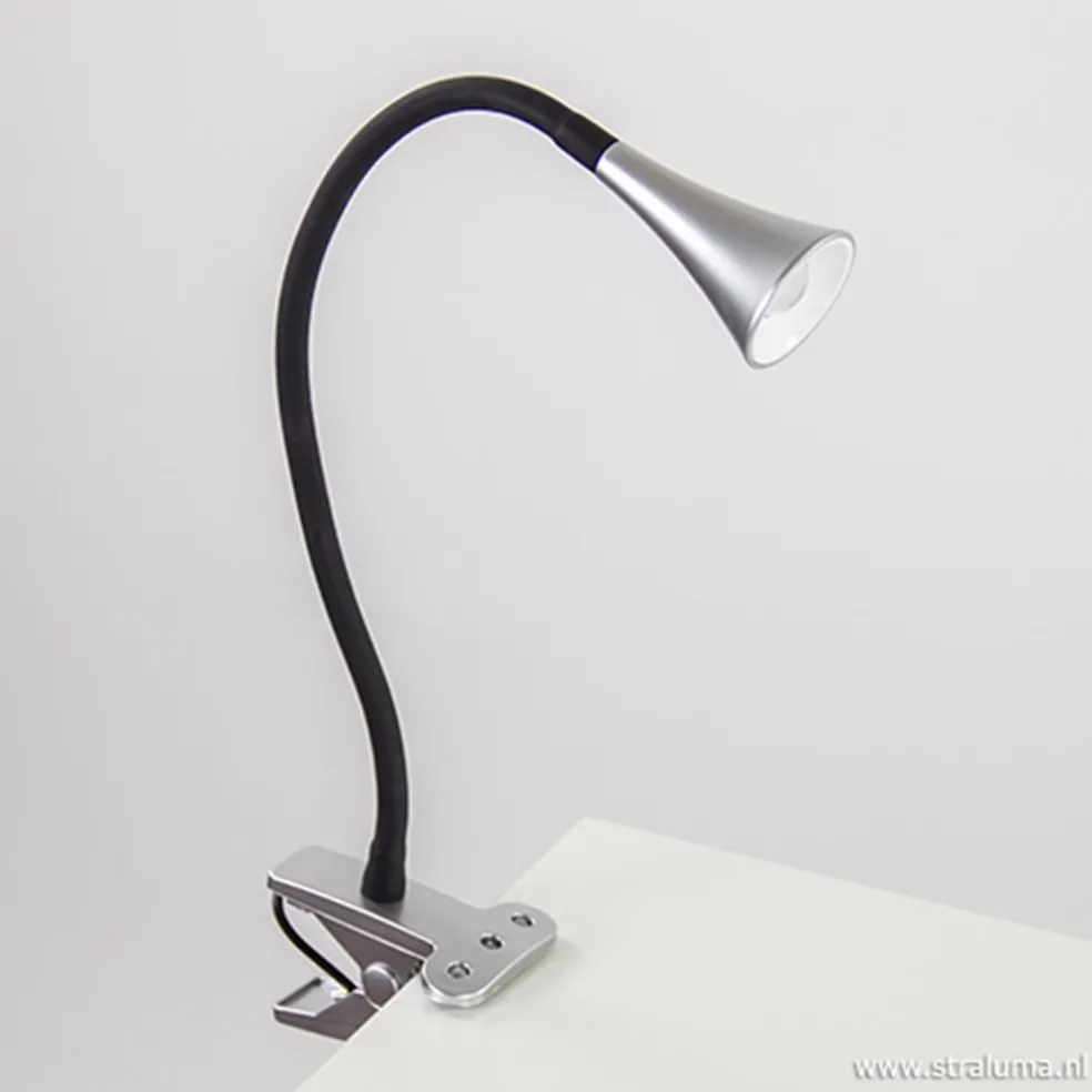 LED klemlamp/klemspot zwart met zilver