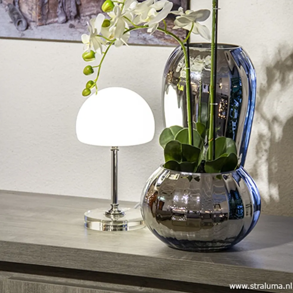 LED tafellamp chroom/opaal glas dimbaar