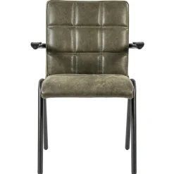 Lederen armstoel olijf groen met zwart metalen pootjes