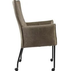 Lederen armstoel taupe met zwarte poot en wieltjes