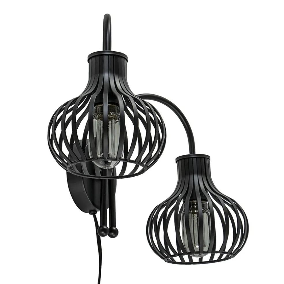 2-Lichts draad wandlamp mat zwart