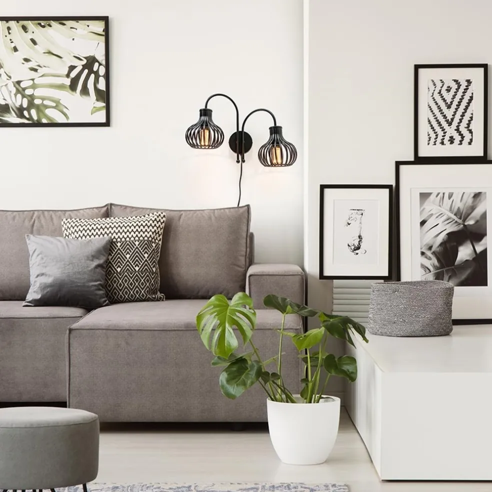 2-Lichts draad wandlamp mat zwart