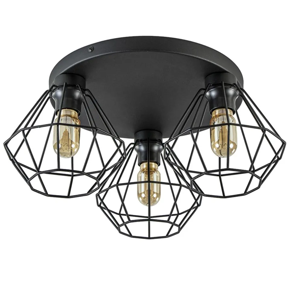 3-Lichts draadlamp diamant mat zwart