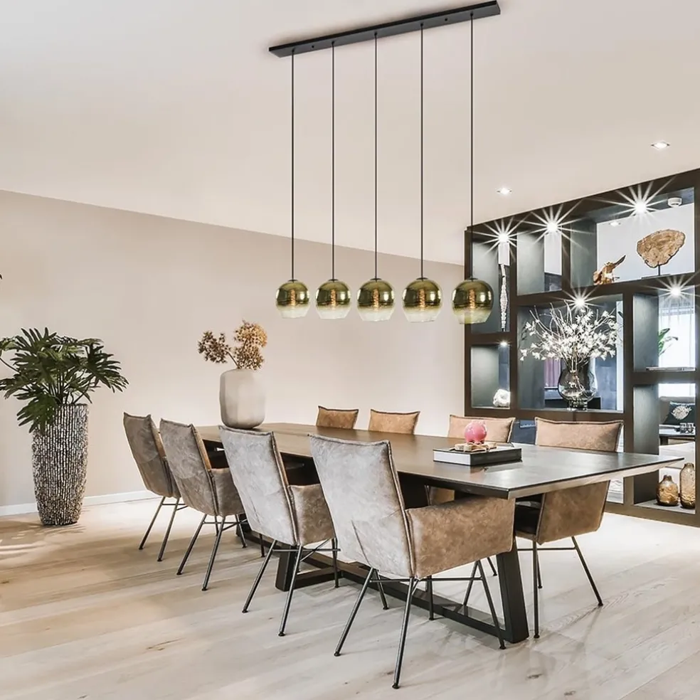 5-Lichts eettafelhanglamp gold gradient glas