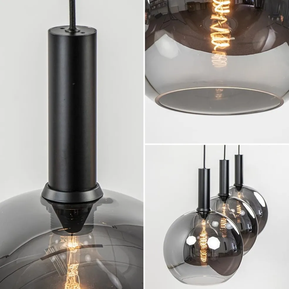 3-Lichts eettafelhanglamp mat zwart met smoke glas 30 cm