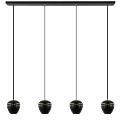 4-Lichts eettafelhanglamp mat zwart met goud