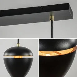 4-Lichts eettafelhanglamp mat zwart met goud