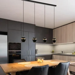 4-Lichts eettafelhanglamp mat zwart met goud