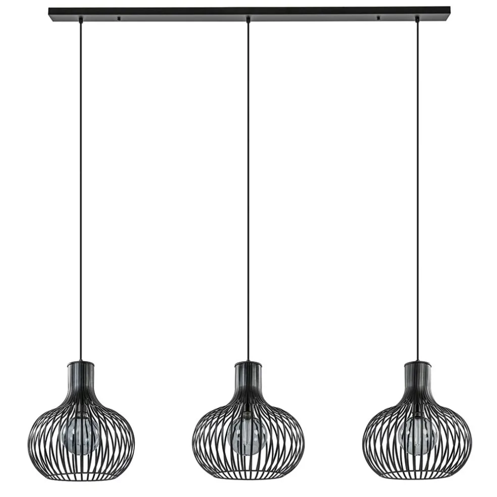 3-Lichts eettafelhanglamp onion mat zwart