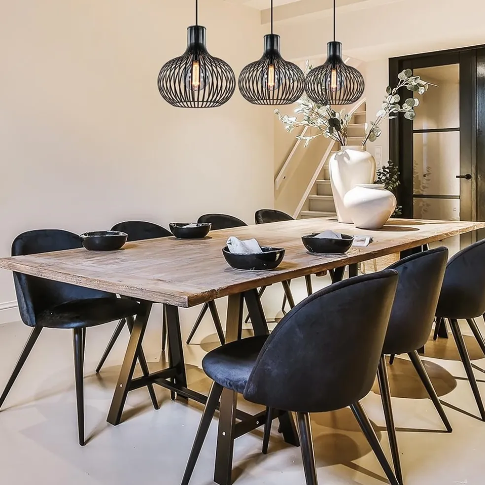 3-Lichts eettafelhanglamp onion mat zwart