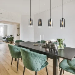 4-Lichts eettafelhanglamp smoke glas met verloop