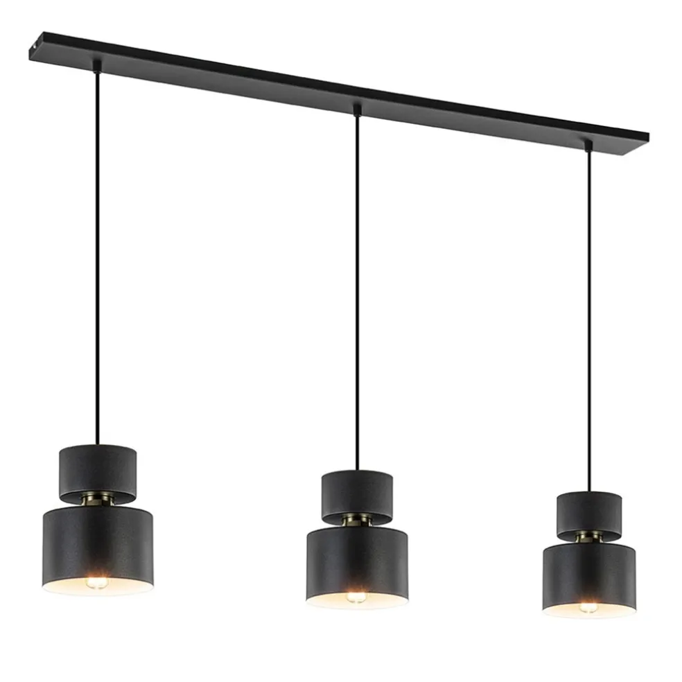 3-Lichts eettafelhanglamp zwart met goud accent