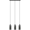 3-Lichts eettafelhanglamp zwart met cilinder smoke glas