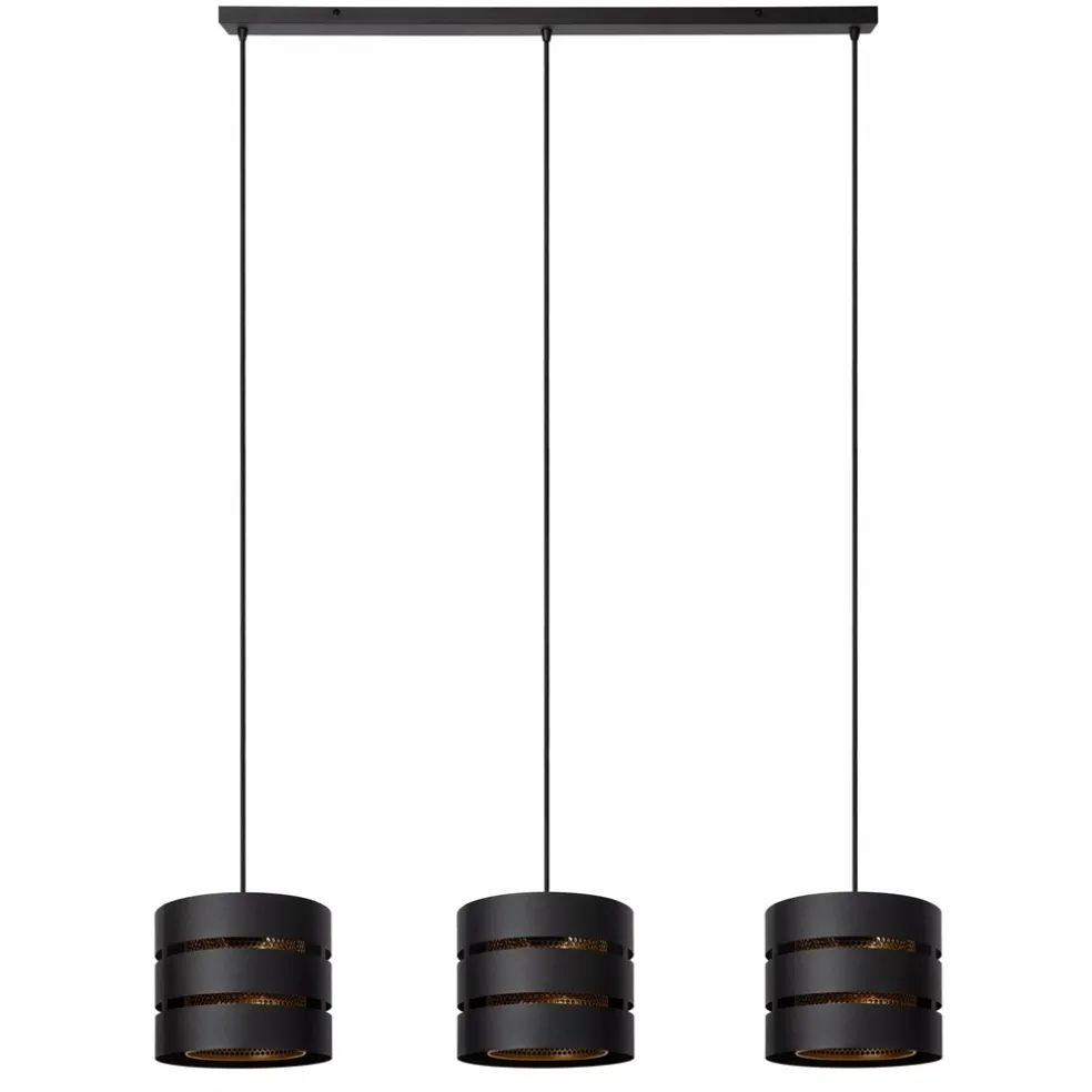 3-Lichts eettafelhanglamp zwart met goud