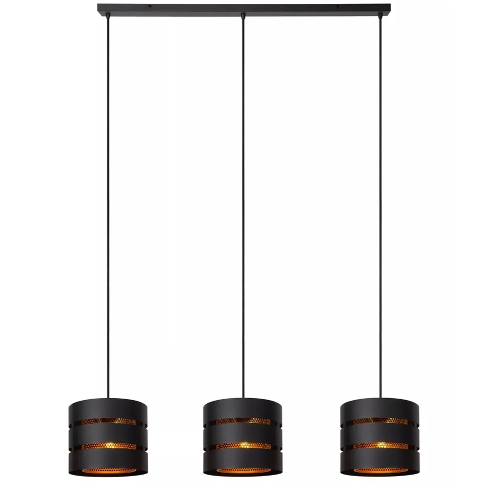 3-Lichts eettafelhanglamp zwart met goud