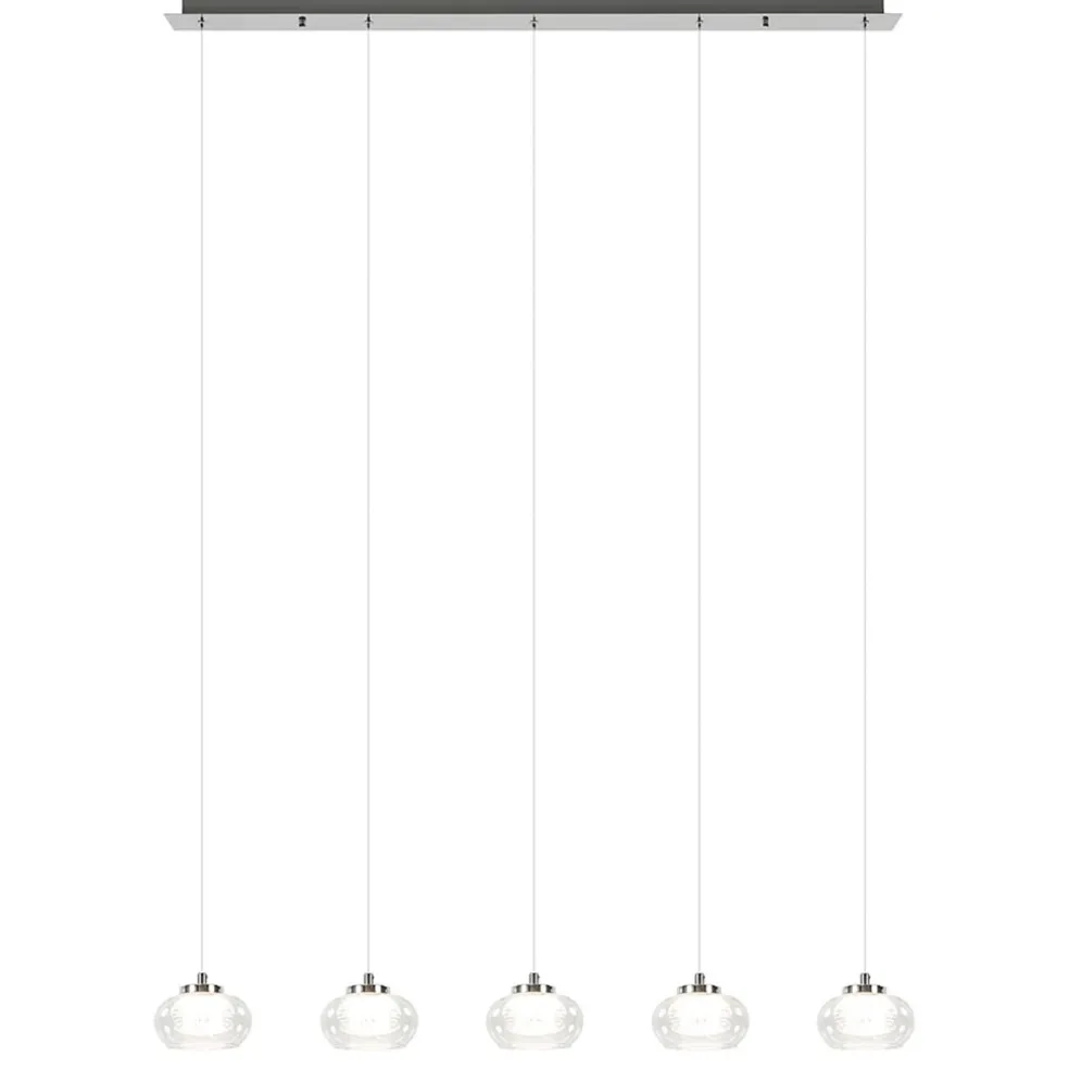 5-Lichts hanglamp chroom met helder glas en dimbaar LED