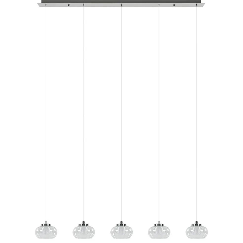 5-Lichts hanglamp chroom met helder glas en dimbaar LED