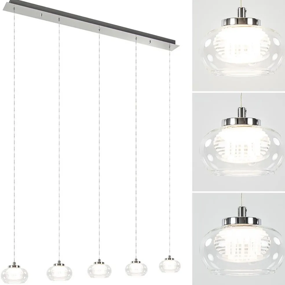 5-Lichts hanglamp chroom met helder glas en dimbaar LED
