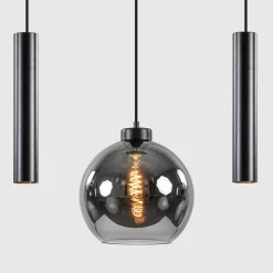 5-Lichts hanglamp cilinders en smoke glas