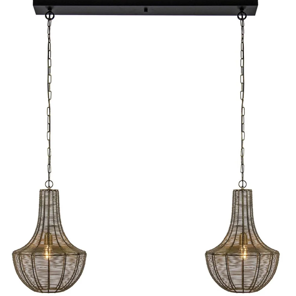 2-Lichts hanglamp Khedira mat zwart/brons