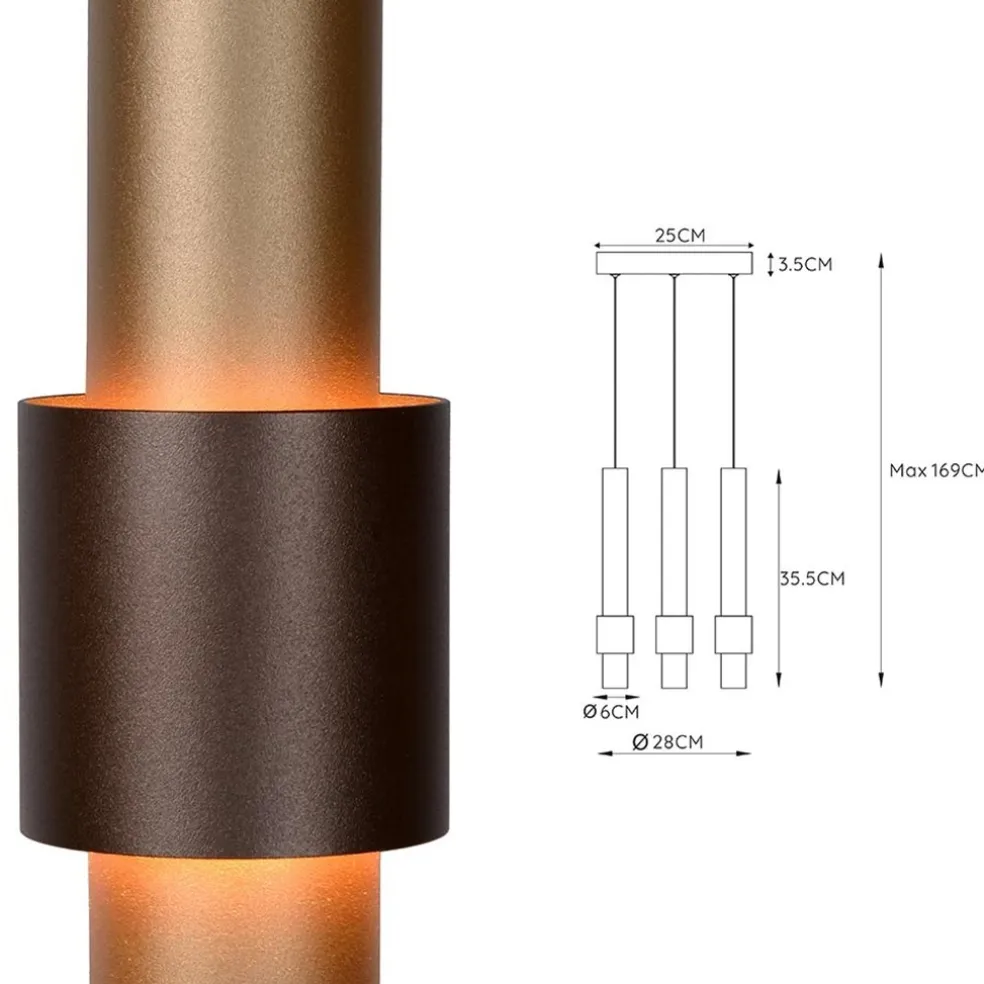 3-Lichts hanglamp LED cilinders bruin rond