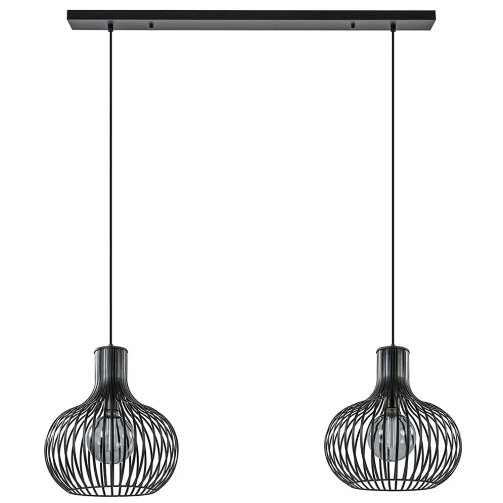 2-Lichts hanglamp met mat zwarte draad kappen