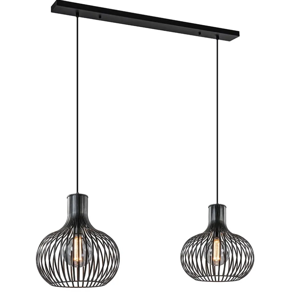 2-Lichts hanglamp met mat zwarte draad kappen