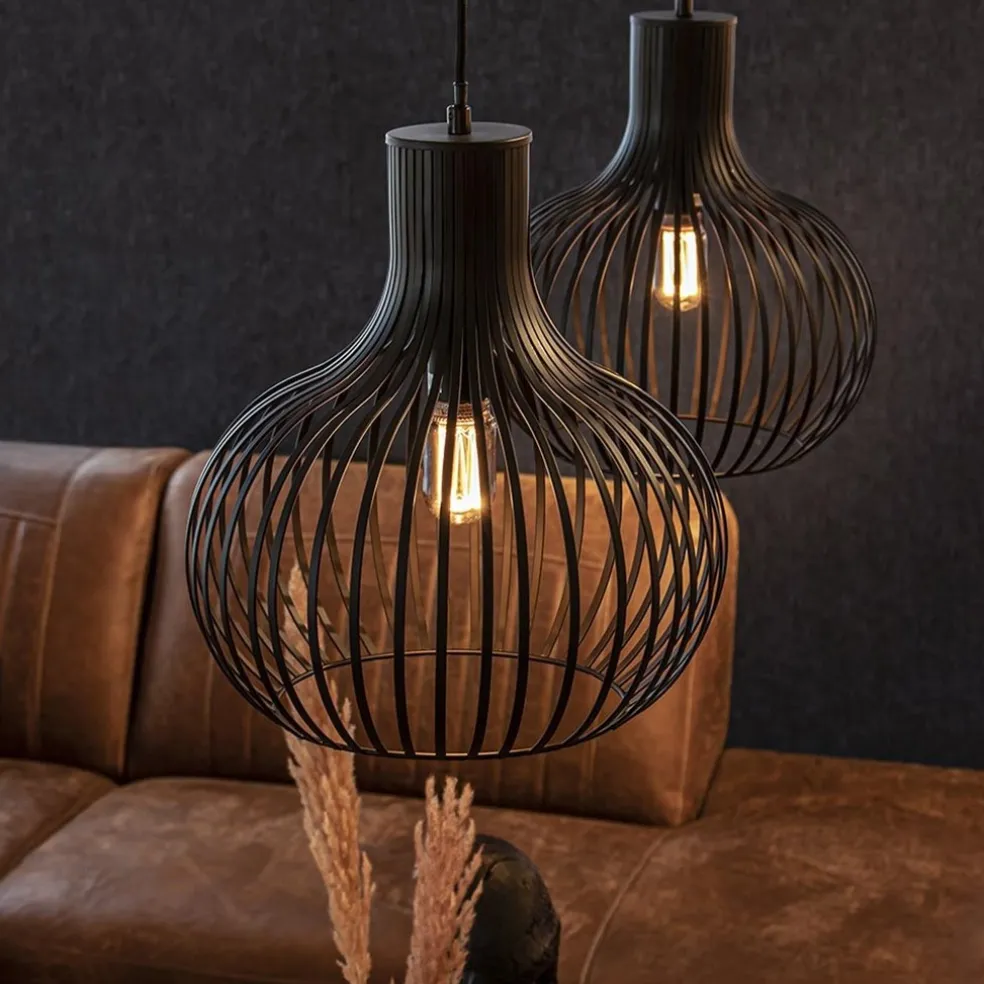 2-Lichts hanglamp met mat zwarte draad kappen