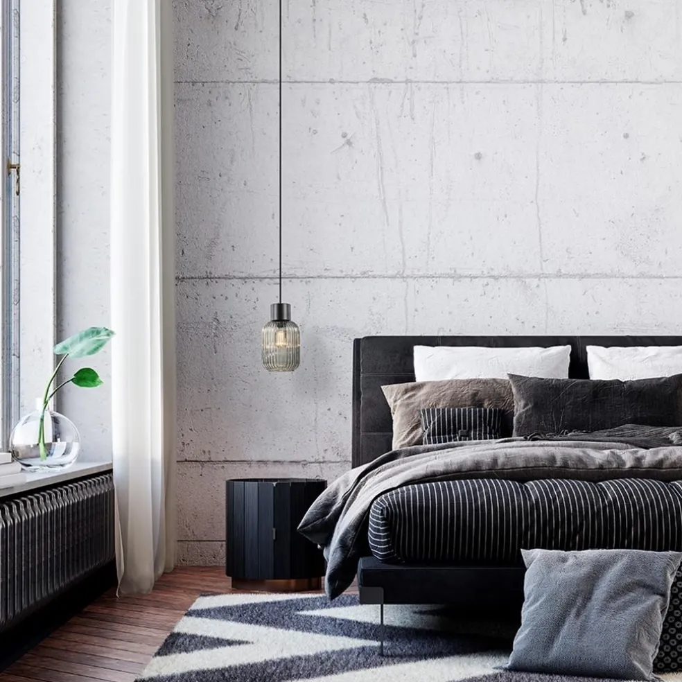 1-Lichts hanglamp zwart met smoke glazen cilinder