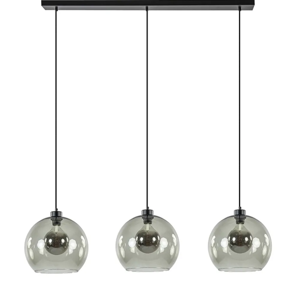 3-Lichts hanglamp zwart met smoke glas