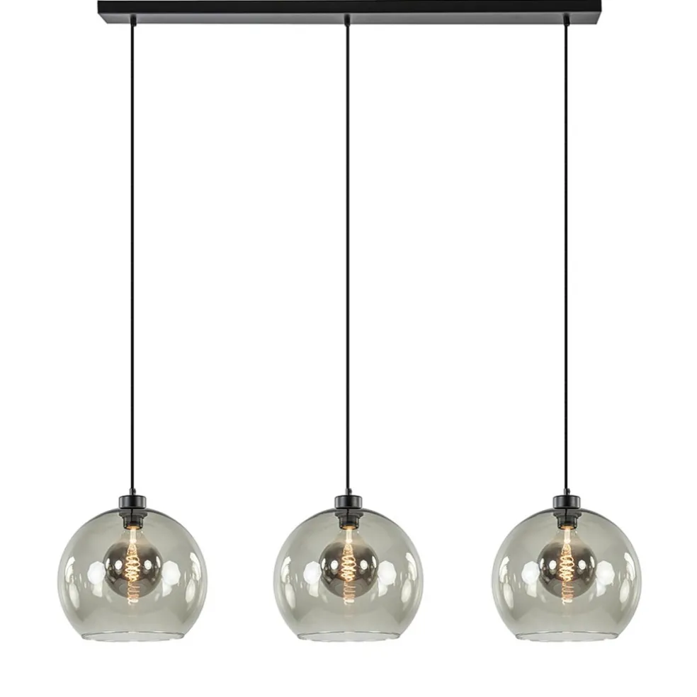 3-Lichts hanglamp zwart met smoke glas