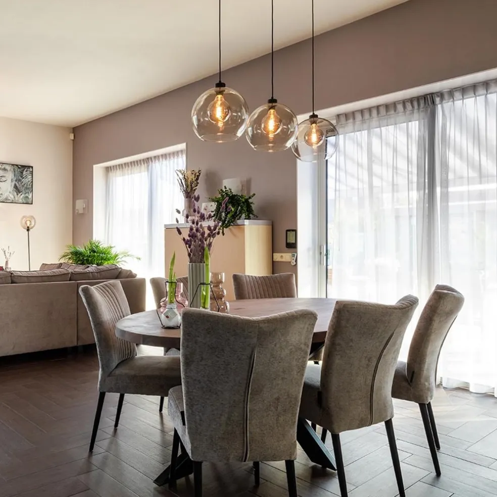 3-Lichts hanglamp zwart met smoke glas