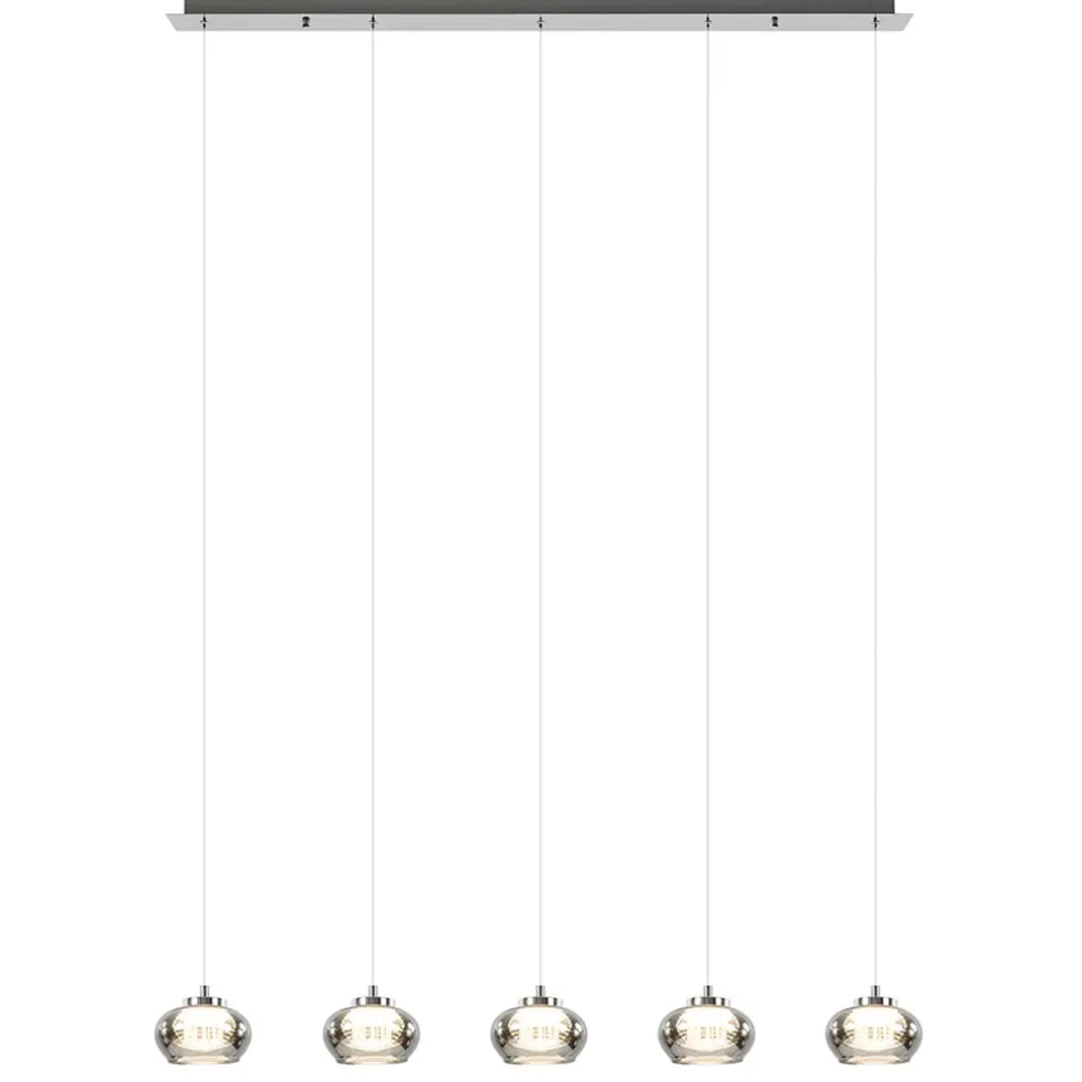 5-Lichts LED eettafelhanglamp smoke glas dimbaar