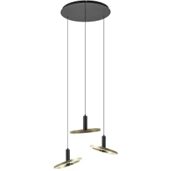 3-Lichts LED hanglamp ringen rond zwart/goud dimbaar