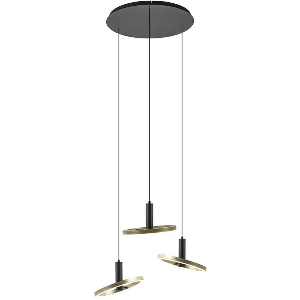 3-Lichts LED hanglamp ringen rond zwart/goud dimbaar