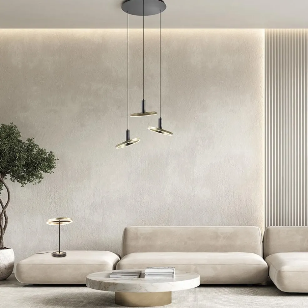 3-Lichts LED hanglamp ringen rond zwart/goud dimbaar