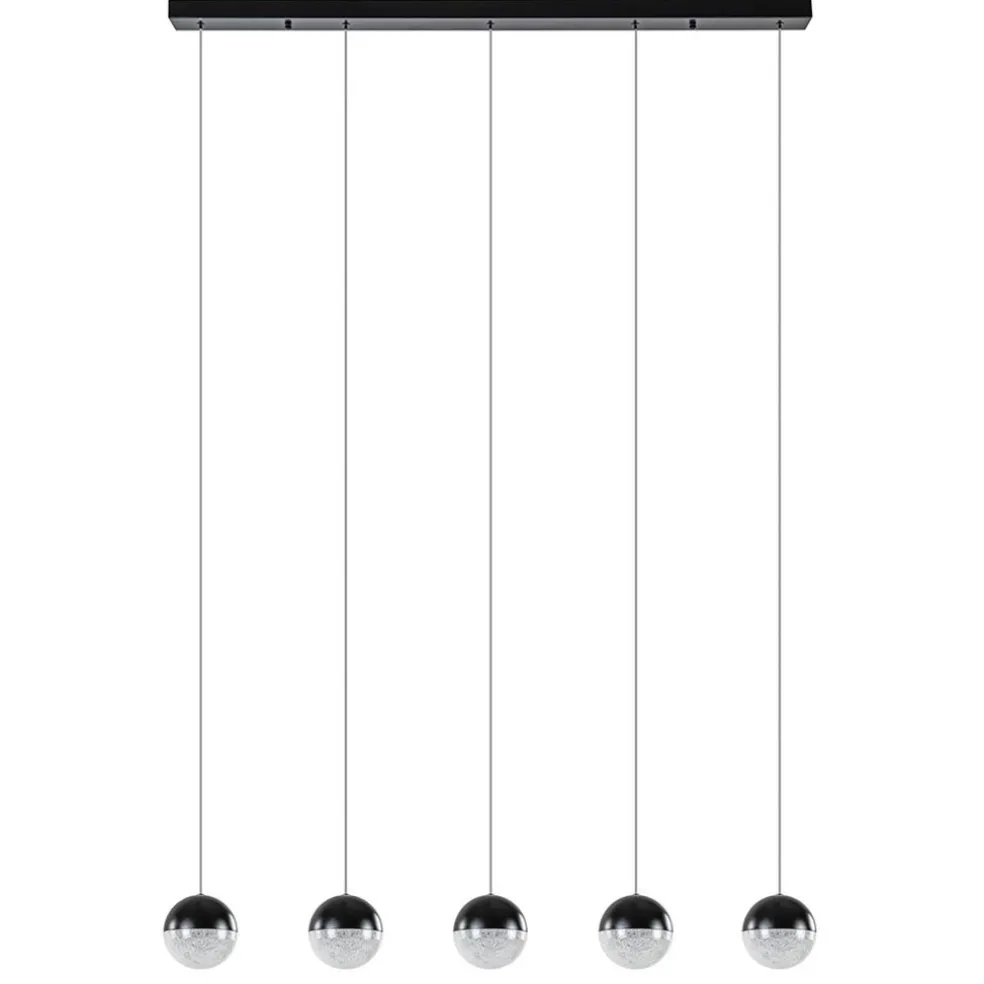 5-Lichts LED hanglamp zwart met diamant zand 3-standen dimbaar