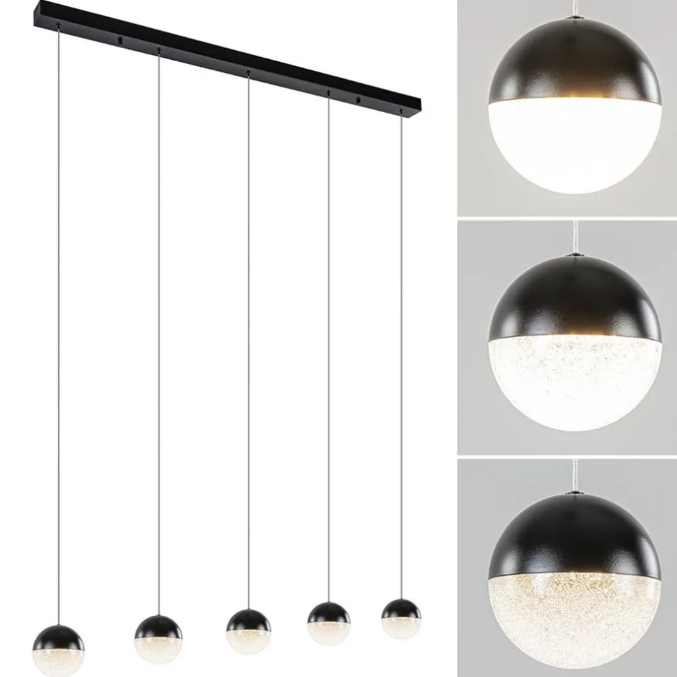 5-Lichts LED hanglamp zwart met diamant zand 3-standen dimbaar