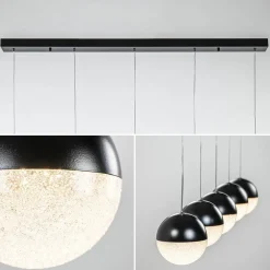 5-Lichts LED hanglamp zwart met diamant zand 3-standen dimbaar