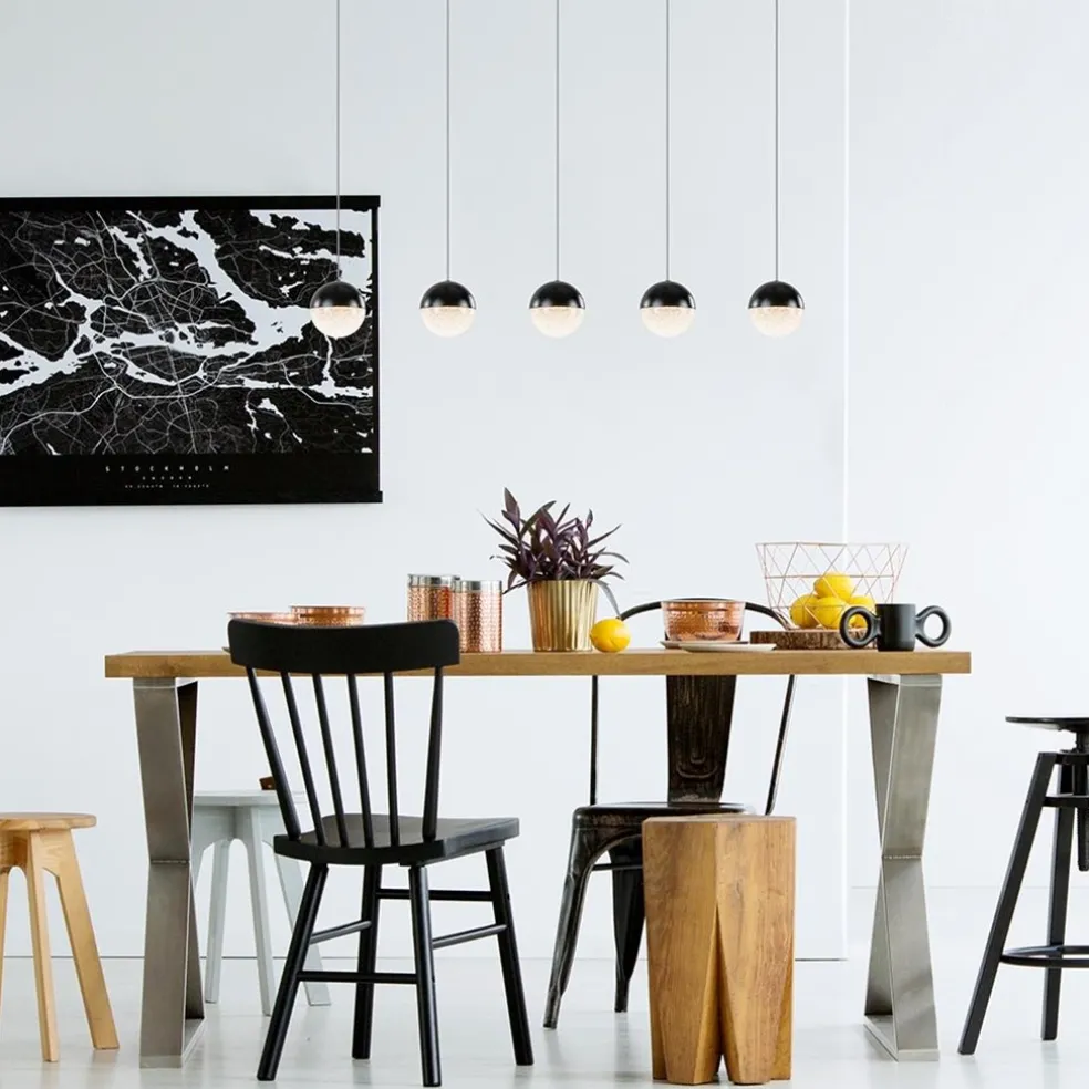 5-Lichts LED hanglamp zwart met diamant zand 3-standen dimbaar