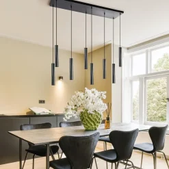 8-Lichts metalen hanglamp cilinders mat zwart