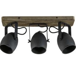 3-Lichts opbouwspot mat zwart met hout