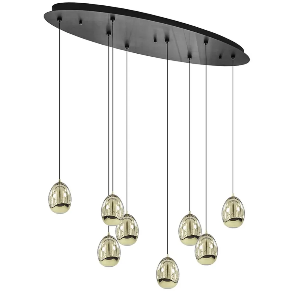 8-Lichts ovale hanglamp eggs zwart/goud