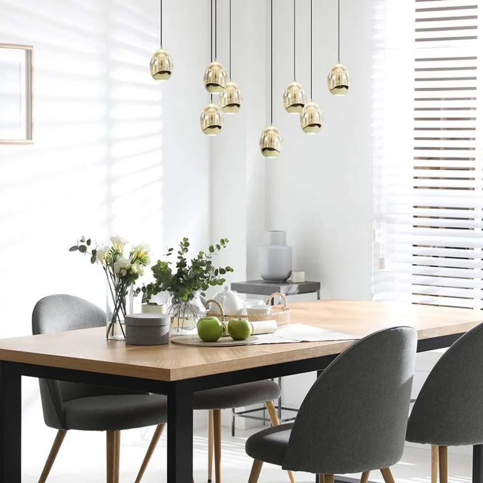 8-Lichts ovale hanglamp eggs zwart/goud