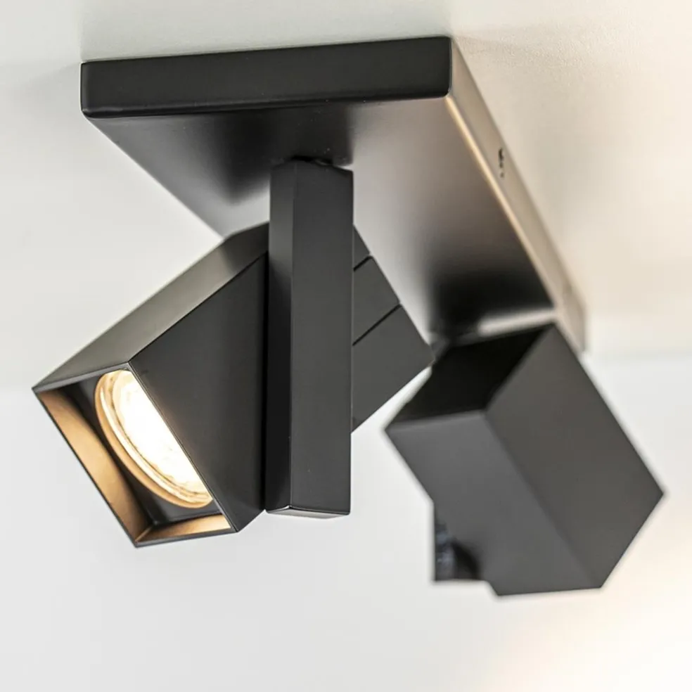 2-Lichts plafondlamp met vierkante spots mat zwart