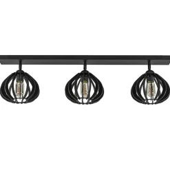 3-Lichts plafondlamp zwart met verstelbare houten kappen