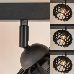 3-Lichts plafondlamp zwart met verstelbare houten kappen